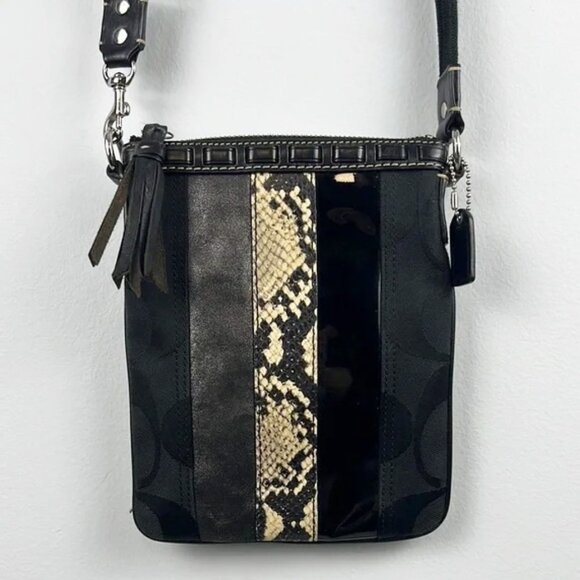 Coach Snake Skin Patent Leather Signature Logo Tassel Crossbody Bag 10266 - Picture 1 of 16